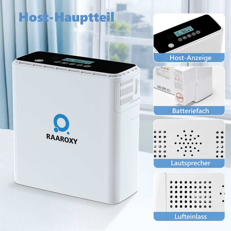 Neu eingetroffen RAAROXY 1-6L Tragbarer Sauerstoffkonzentrator MAF066 mit kontinuierlichem Durchfluss