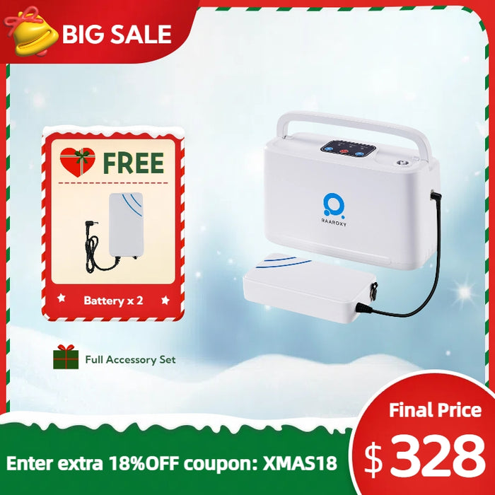 RAAROXY 3L/min Portable Continuous Flow Oxygen Concentrator RS01-with 2 Batteries