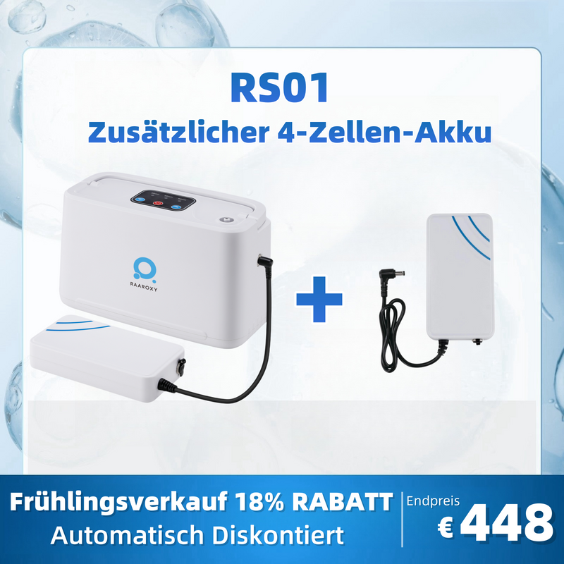 RAAROXY 3L/min Tragbarer Sauerstoffkonzentrator RS01+Zusätzlicher 4-Zellen-Akku
