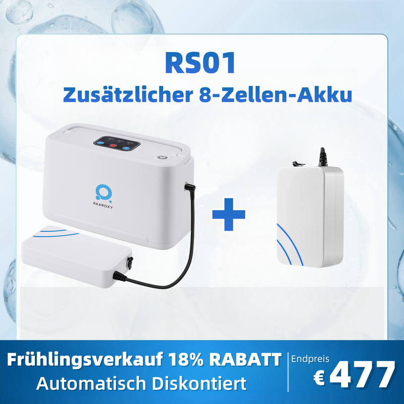 RAAROXY 3L/min Tragbarer Sauerstoff-Konzentrator RS01+Zusätzlicher 8-Zellen-Akku