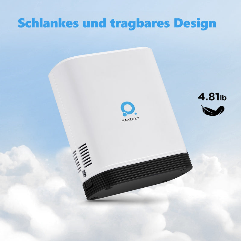 RAAROXY 5L Tragbarer Sauerstoffkonzentrator MAF052+Zusätzlicher 8-Zellen-Akku