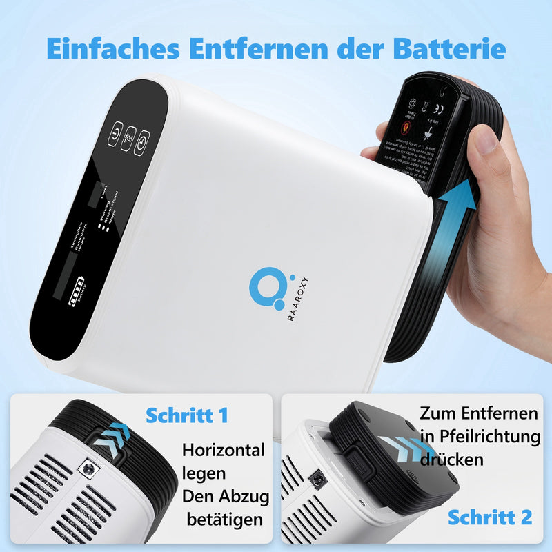 RAAROXY 5L Tragbarer Sauerstoffkonzentrator MAF052+Zusätzlicher 8-Zellen-Akku